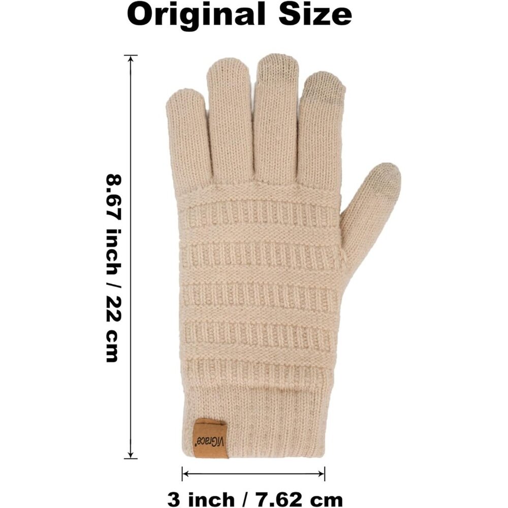 Womens Winter Touchscreen Gloves Cable Knit Warm Lined 3 Fingers Dual-layer Touc - Picture 5 of 6